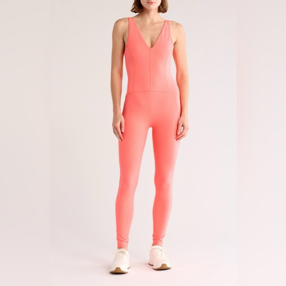 FP Movement Jumpsuit Spandex Never Better Strappy Back Neon Coral NWT sz XS pink